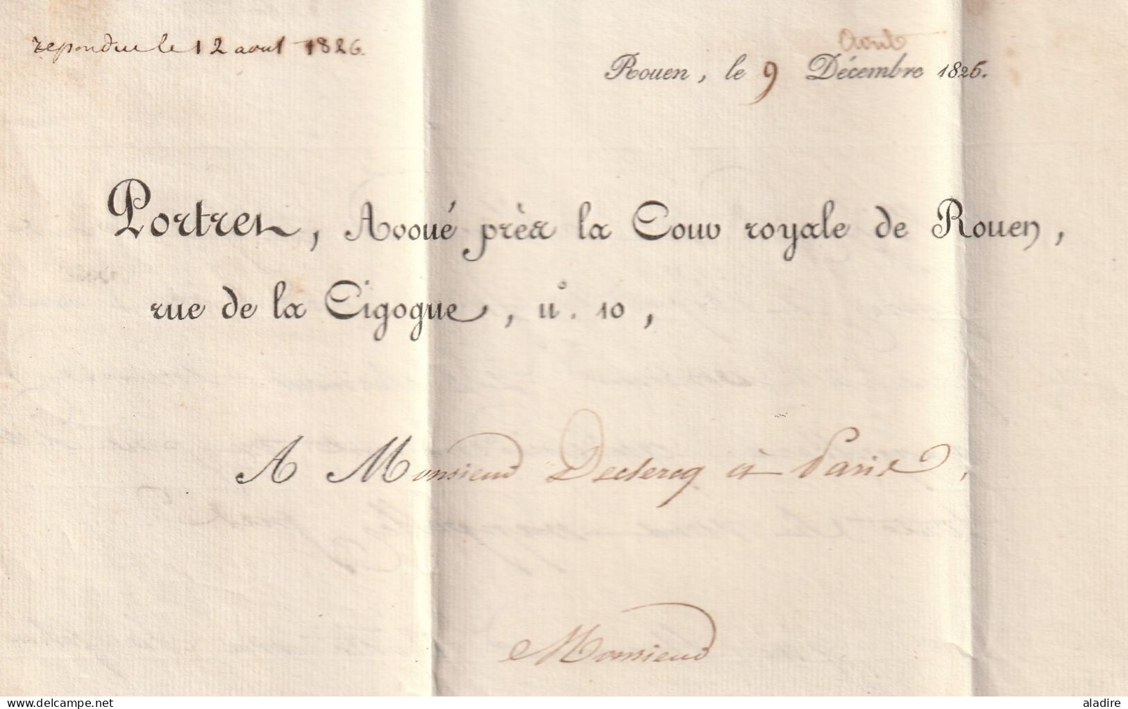 1826 - Marque postale 74 ROUEN sur lettre pliée de 2 pages vers PARIS - taxe 4 - dateur en arrivée