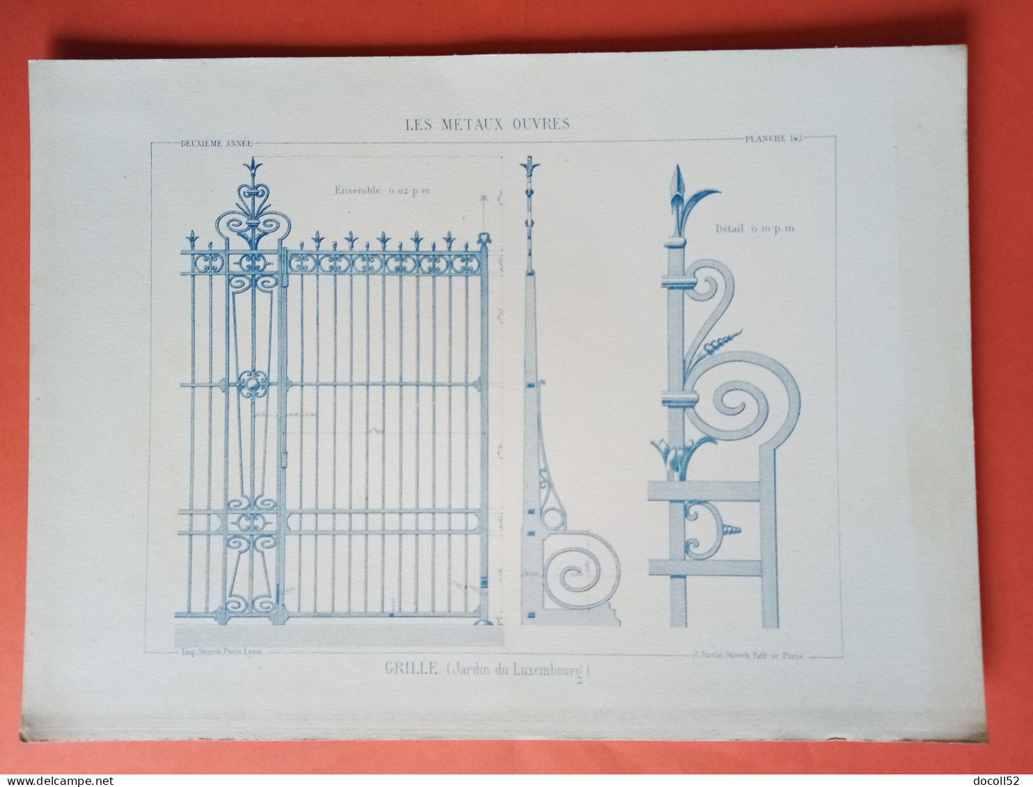 LES METAUX OUVRES 1883 LITHO FER FONTE CUIVRE ZINC " GRILLE JARDIN DU LUXEMBOURG A PARIS " 1 PLANCHE - Architecture