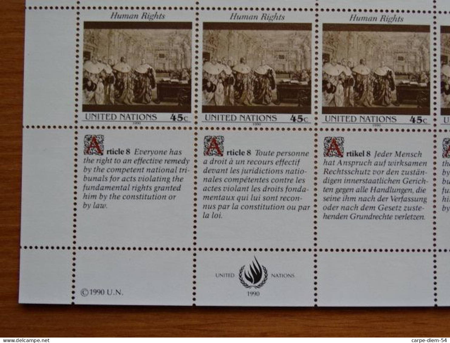 United Nations - Vereinte Nationen - Bloc / Feuillet 12 Timbres - Human Rights - Droits De L'Homme - Article 8 - 1990 - Colecciones & Series