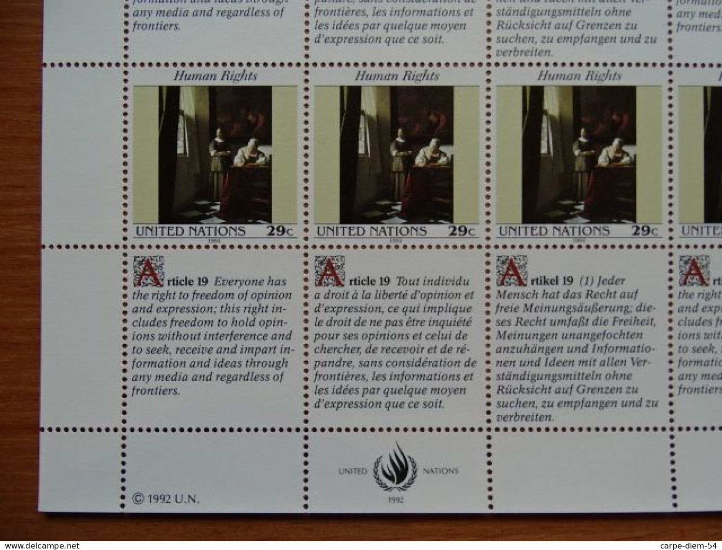 United Nations - Vereinte Nationen - Bloc / Feuillet 12 Timbres - Human Rights - Droits De L'Homme - Article 19 - 1992 - Colecciones & Series