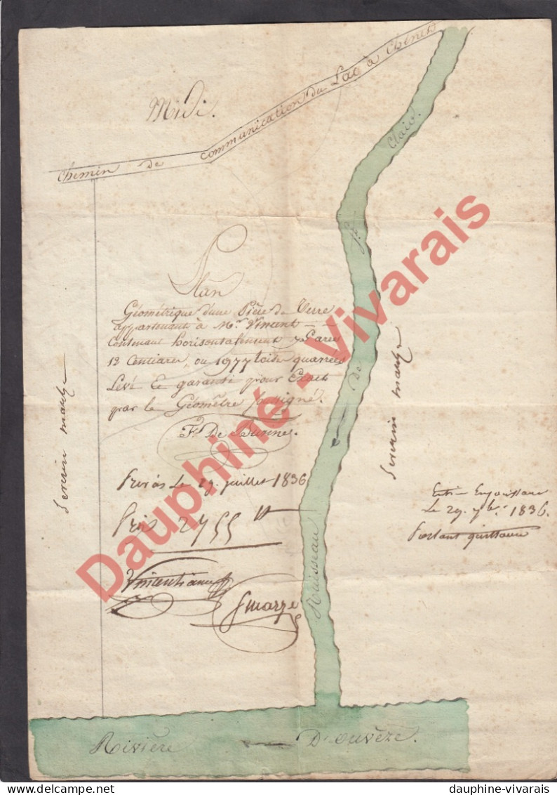 PLAN GEOMETRIQUE -  LIEUDIT DU LAC PRIVAS ARDECHE - RUISSEAUX DE ST CLAIR ET D'OUVEZE - 1836 - VINCENT - Otros Planes