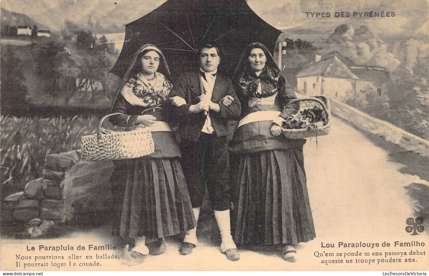 FOLKLORE -TYPES Des Pyrénées - Le Parapluie De Famille - Carte Postale Ancienne - Vestuarios