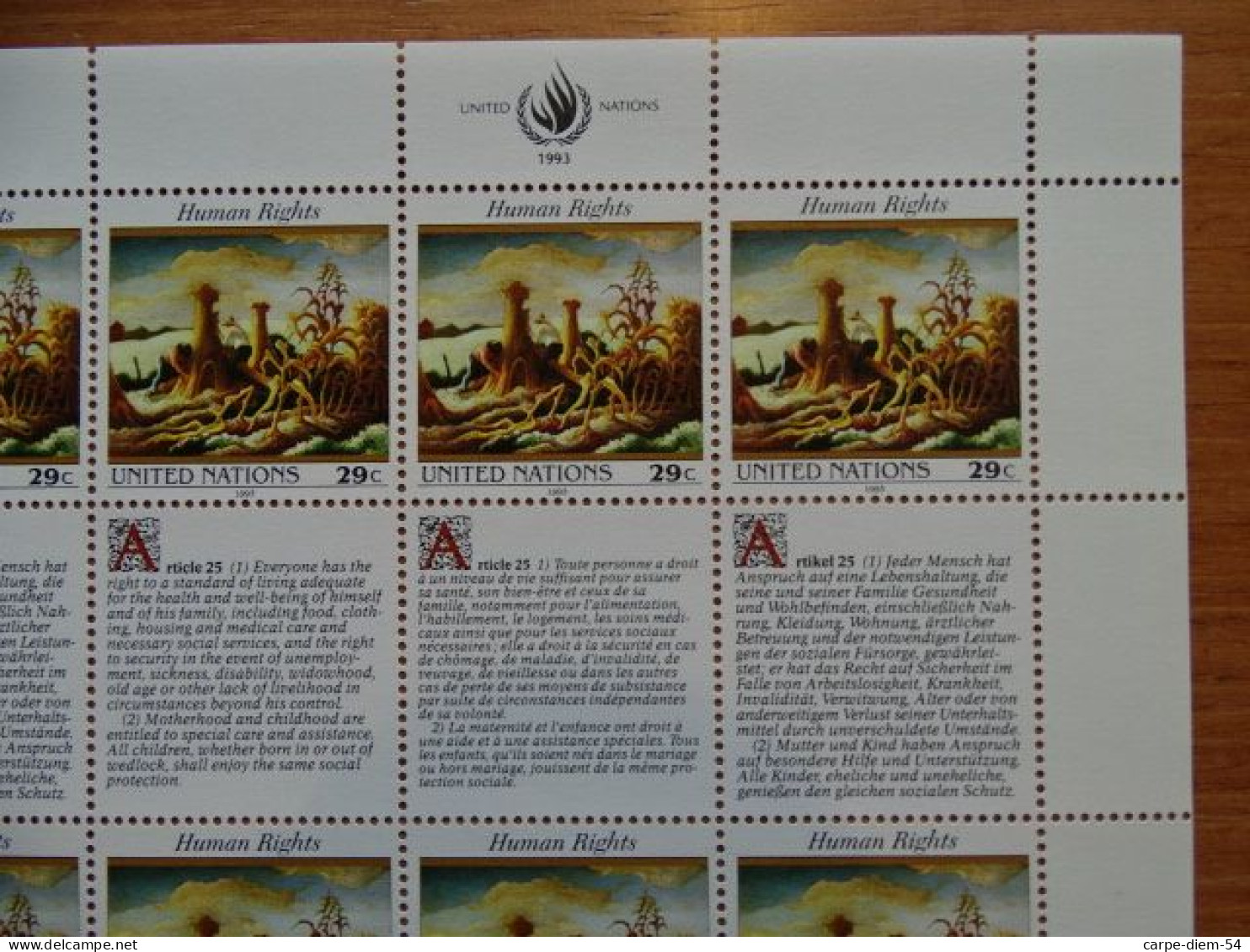 United Nations - Vereinte Nationen - Bloc / Feuillet 12 Timbres - Human Rights - Droits De L'Homme - Article 25 - 1993 - Lots & Serien