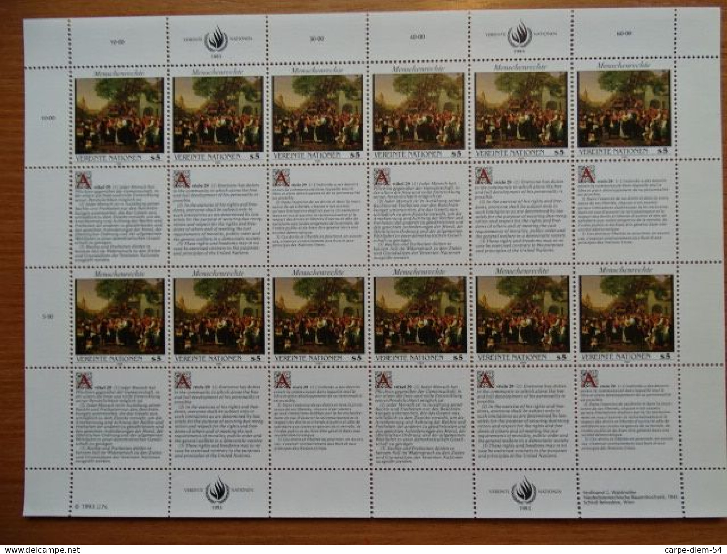 United Nations - Vereinte Nationen - Bloc / Feuillet 12 Timbres - Human Rights - Droits De L'Homme - Article 29 - 1993 - Lots & Serien