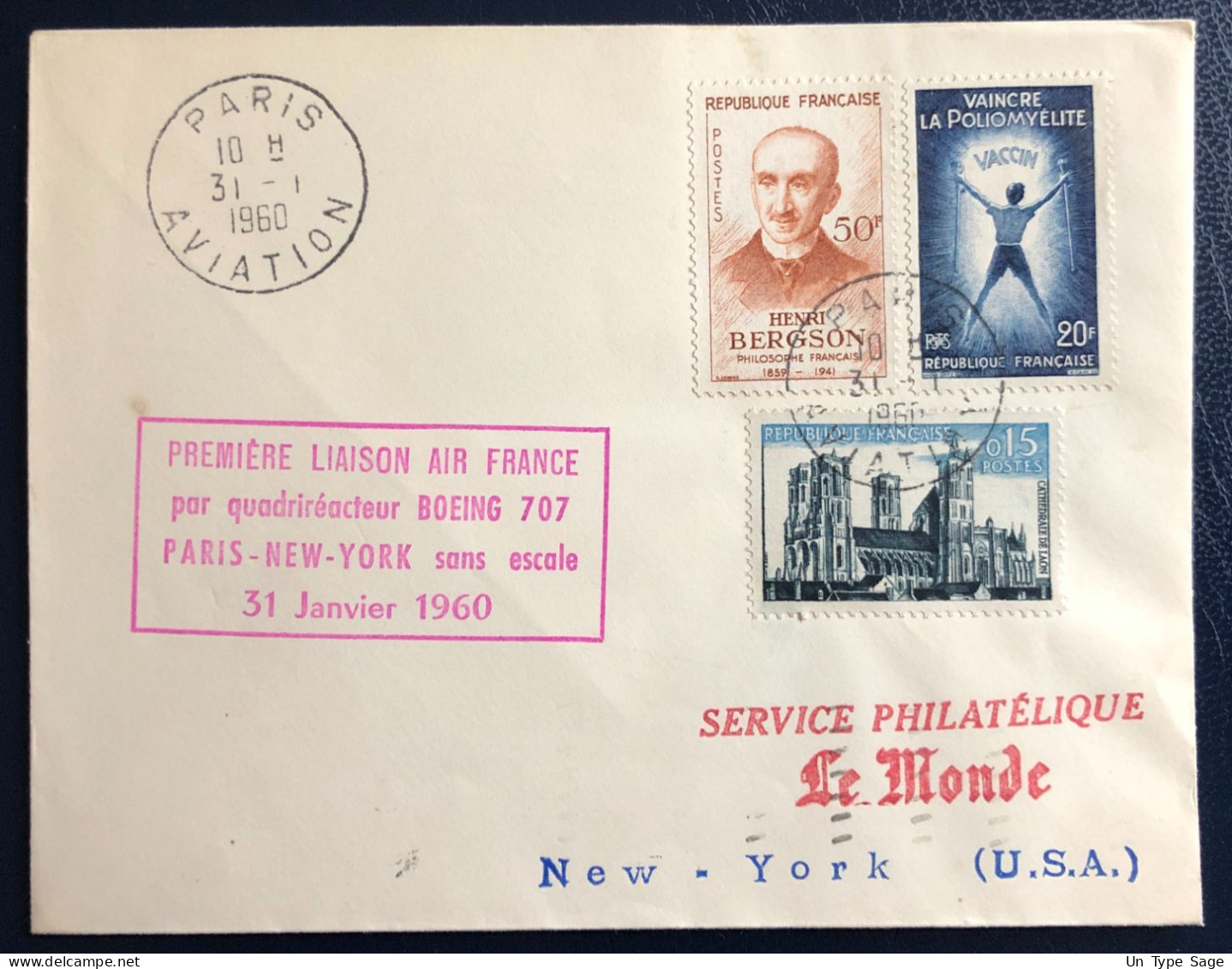 France Divers Sur Enveloppe - Première Liaison Par BOING 707 PARIS NEW-YORK 31.1.1960 - (B1765) - 1960-.... Cartas & Documentos