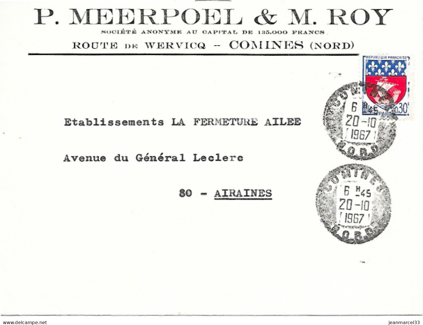 Curiosité Sur Lettre, Résultat D'un Timbre à Date Manuel Non Nettoyé, Par Contre La Date Est Bien Lisible 20-10 I967 - Lettres & Documents