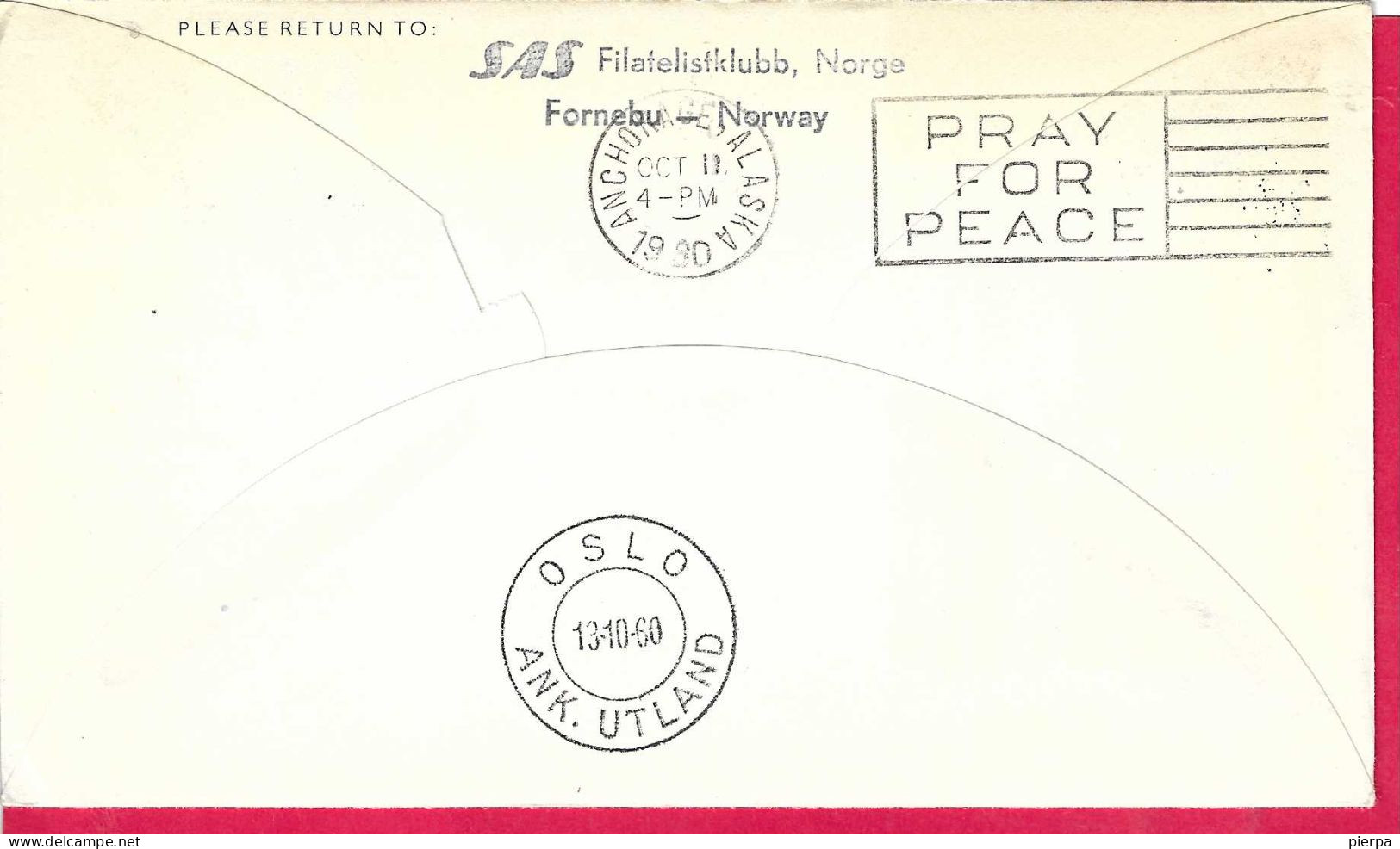 NORGE - FIRST DOUGLAS DC-8 FLIGHT - SAS - FROM OSLO TO ANCHORAGE *11.10.60* ON OFFICIAL COVER - Storia Postale