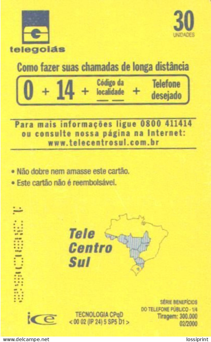 Brazil:Brasil:Used Phonecard, Telegoias, 30 Units, Phone, 2000 - Brasilien