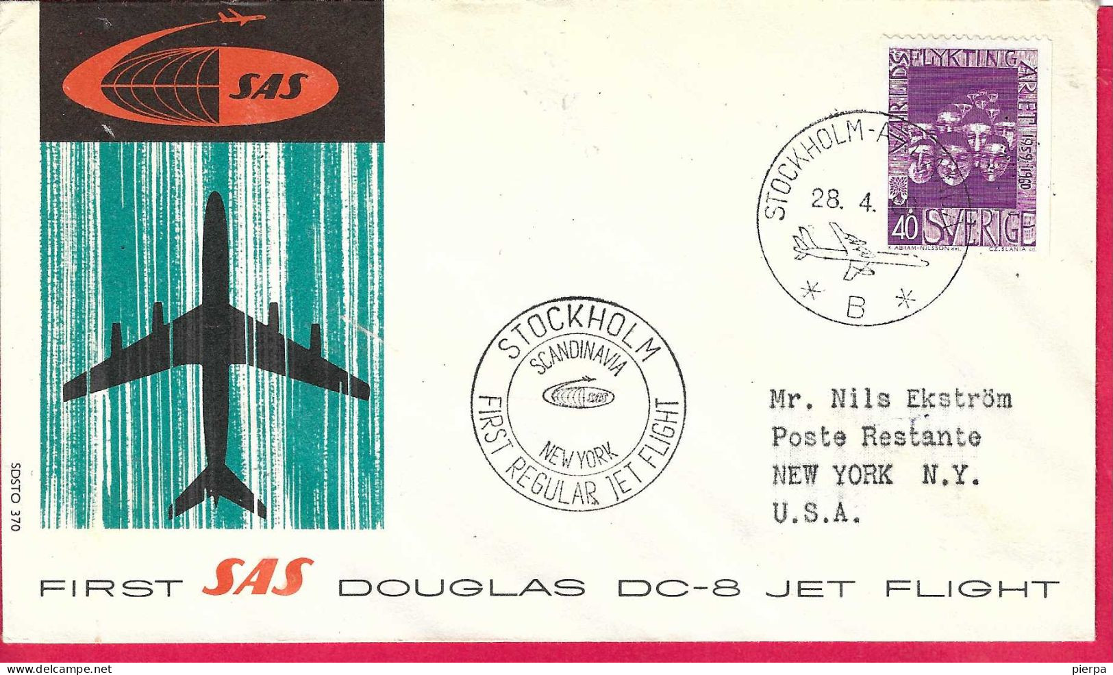 SVERIGE - FIRST DOUGLAS DC-8 FLIGHT - SAS - FROM NEW YORK TO ANCHORAGE *28.5.60* ON OFFICIAL COVER - Cartas & Documentos