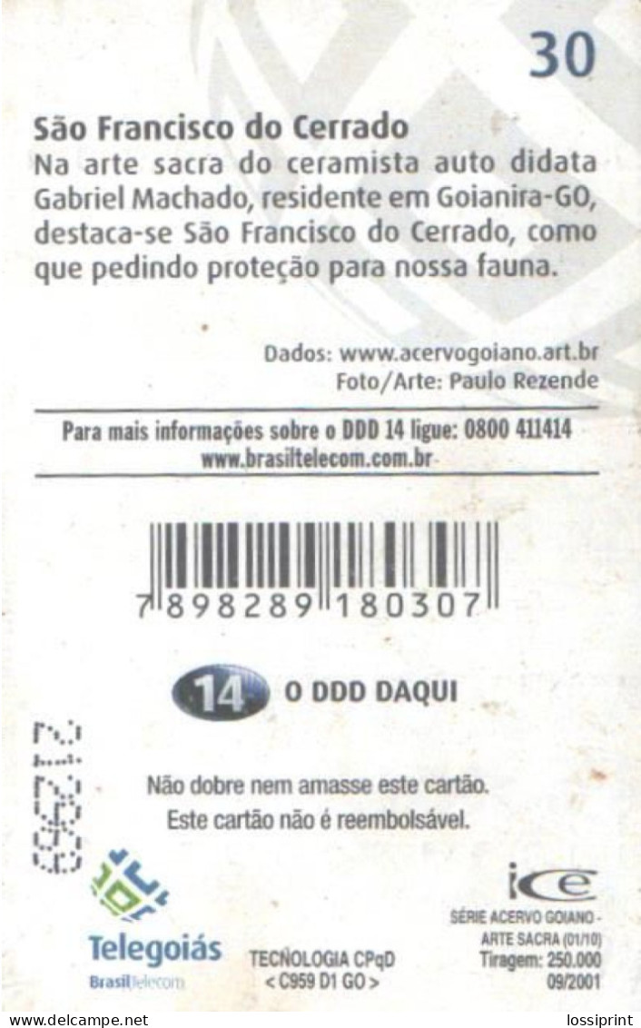 Brazil:Brasil:Used Phonecard, Telegoias, 30 Units, Statues, 2001 - Brasilien