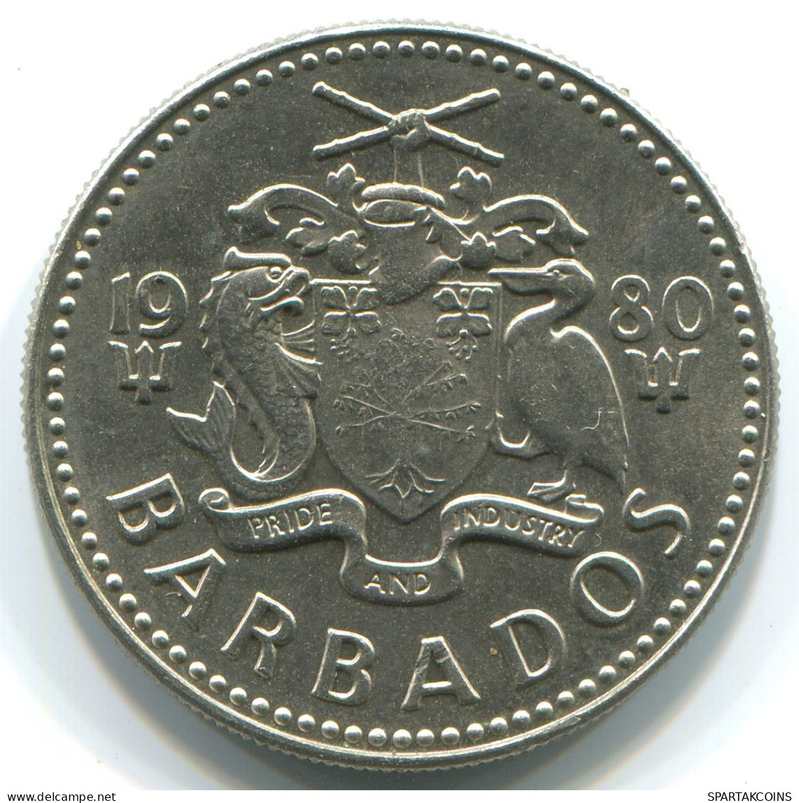 25 CENTS 1980 BARBADOS Moneda #WW1161.E - Barbades