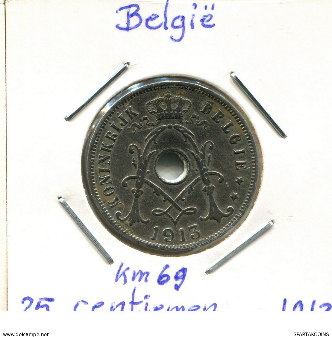 25 CENTIMES 1913 DUTCH Text BÉLGICA BELGIUM Moneda #BA304.E - 25 Cents