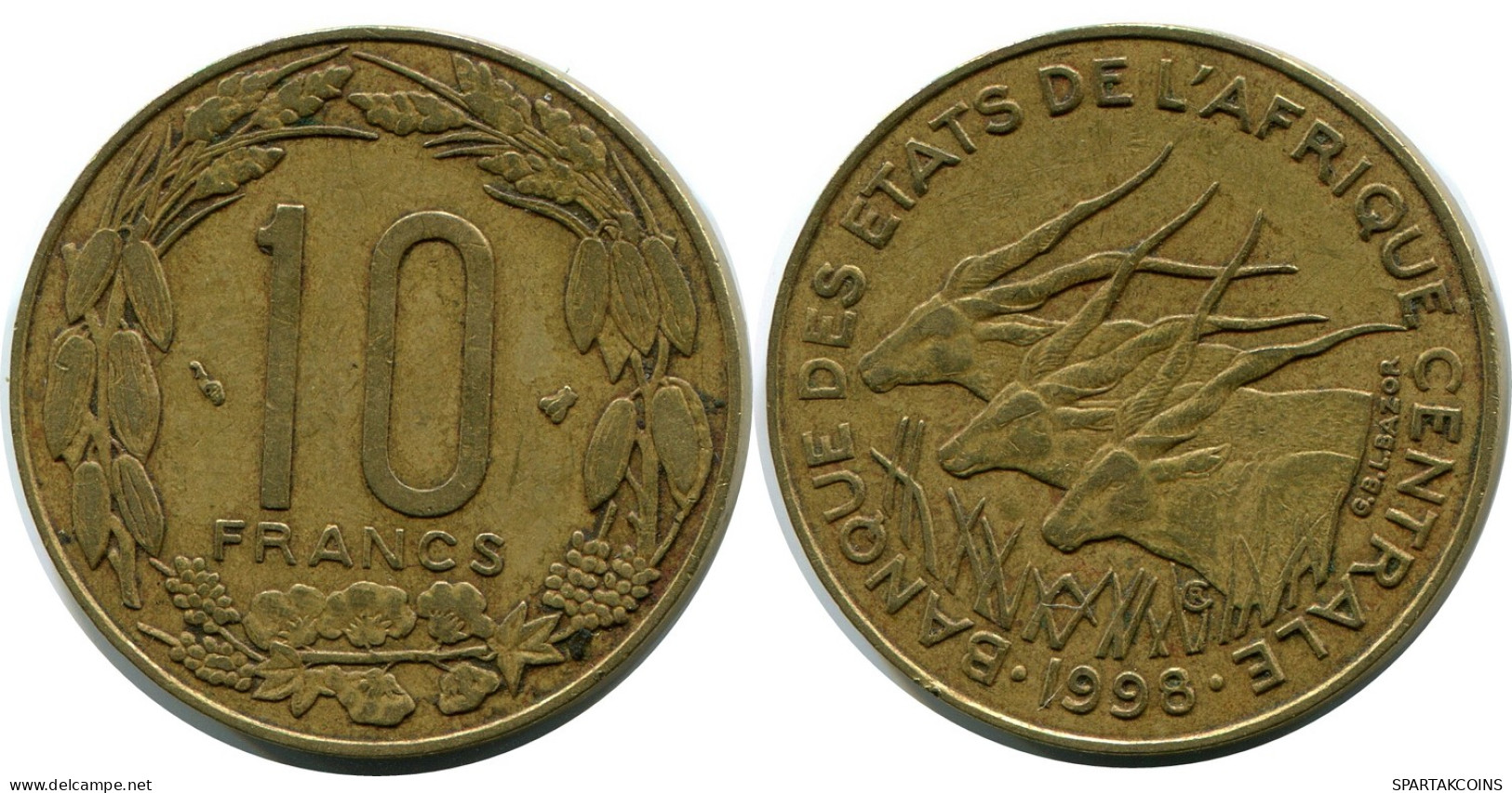 10 FRANCS CFA 1998 ESTADOS DE ÁFRICA CENTRAL (BEAC) Moneda #AP861.E - Centrafricaine (République)