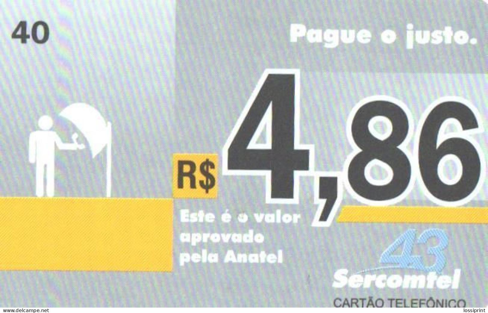 Brazil:Brasil:Used Phonecard, Anatel, Sercomtel, 40 Units, 4,86, Tirage 100000, Dark Yellow, 2009 - Brasilien