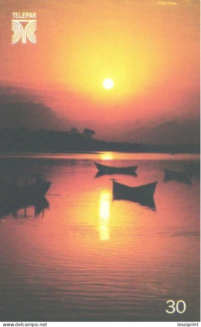 Brazil:Brasil:Used Phonecard, Telepar, 30 Units, Boats And Sunset, 2000 - Brasilien