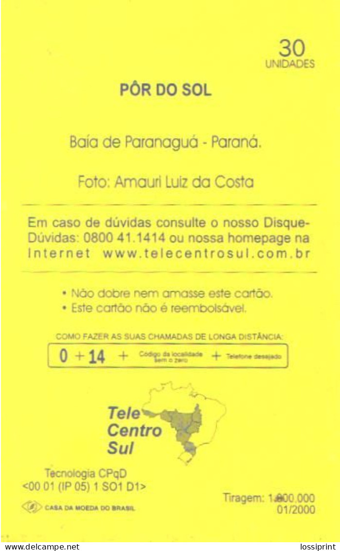 Brazil:Brasil:Used Phonecard, Telepar, 30 Units, Boats And Sunset, 2000 - Brasilien