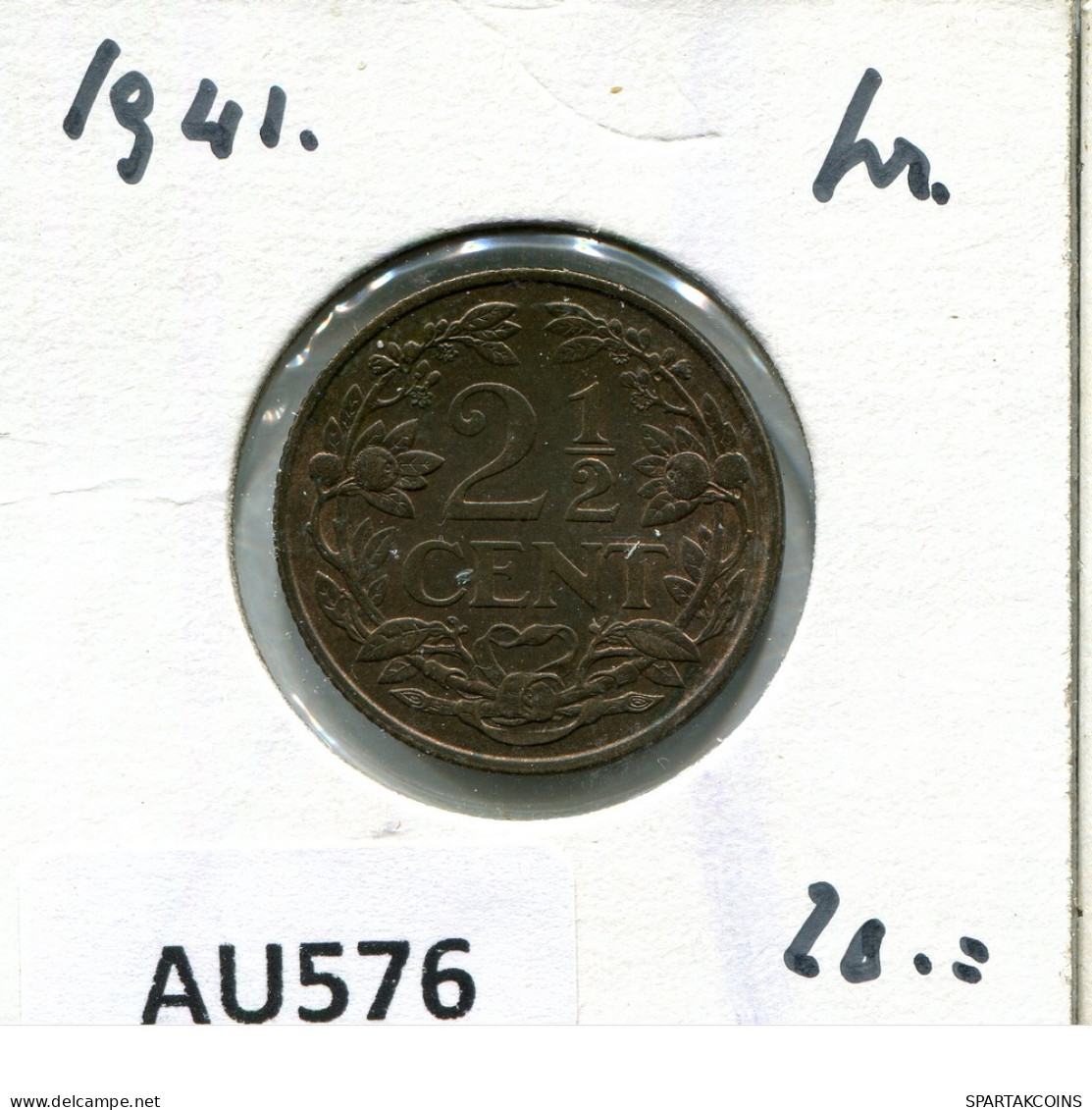 2 1/2 CENT 1941 NEERLANDÉS NETHERLANDS Moneda #AU576.E - 2.5 Centavos