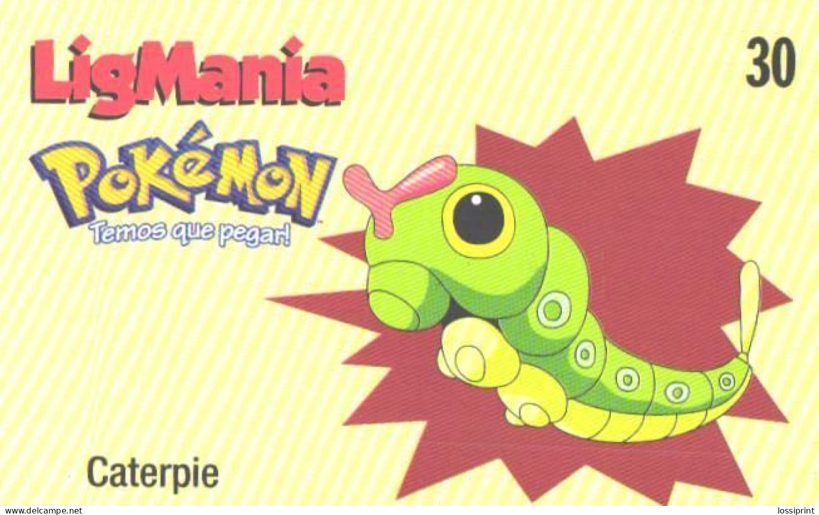 Brazil:Brasil:Used Phonecard, Telepar, 30 Units, Ligmania Pokemon, Caterpie, 2000 - Brasilien