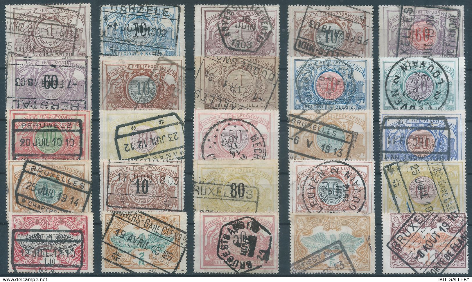 Belgium-Belgique,Belgio,The Cancellations From1900 To1916 On The 25 Revenue Stamps CHEMINS DE FER,Railways & Parcel Post - Used