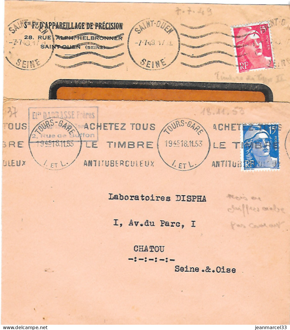 Curiosité Sur Lettre, 2 Empreintes Krag, Avec Le Mois  En Chiffres Arabes 7.7.49 Et 18.11.53 - Briefe U. Dokumente