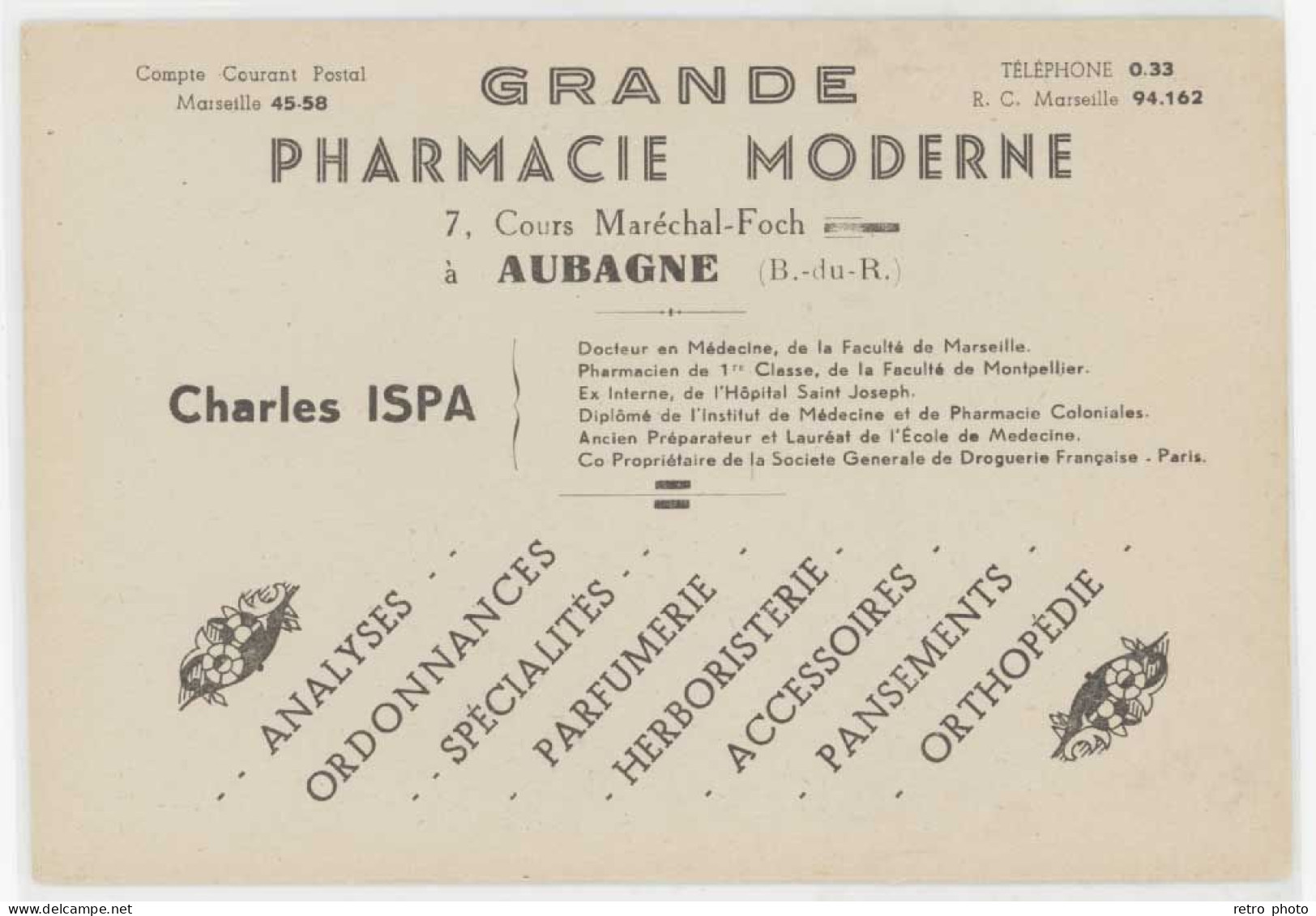 Cpsm Pub Grande Pharmacie Moderne à Aubagne - Charles Ispa    (S.12523) - Publicité