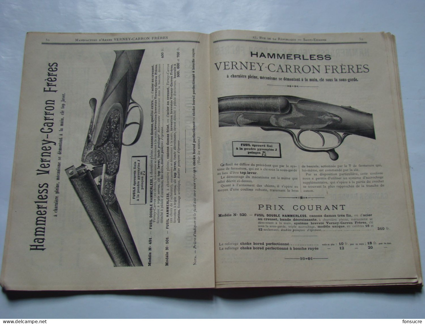 CHr Catalogue VERNEY CARRON Manufacture D'Armes St Etienne 42 Loire 1896 Fusil Carabine Revolver Chasse Cartouche Balle - Matériel Et Accessoires