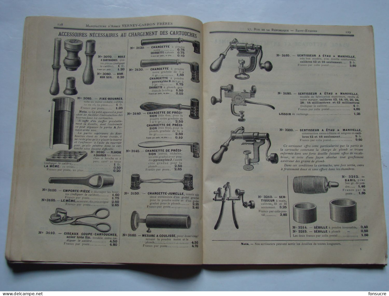 CHr Catalogue VERNEY CARRON Manufacture d'Armes St Etienne 42 Loire 1896 Fusil Carabine Revolver Chasse Cartouche Balle