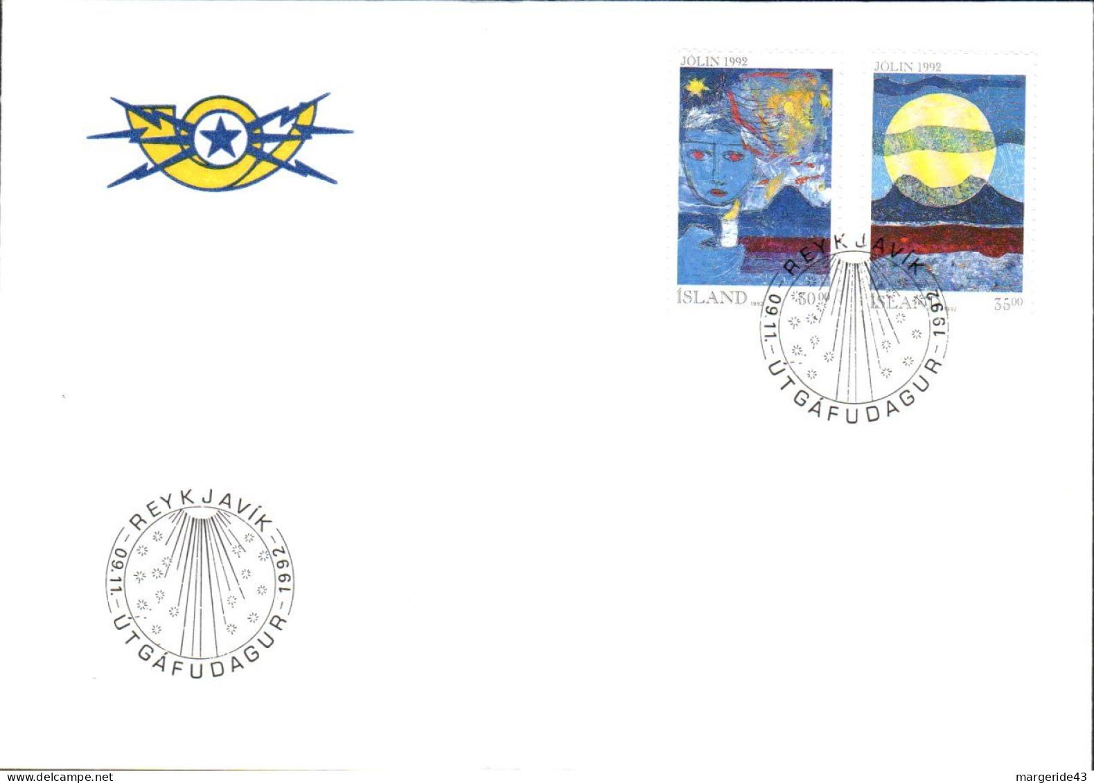 ISLANDE FDC 1992 NOEL - FDC