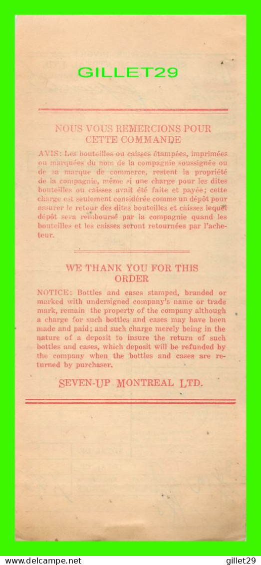 FACTURE DE BOISSON, SEVEN-UP MONTRÉAL LTD No 878 EN 1968 - - Canada