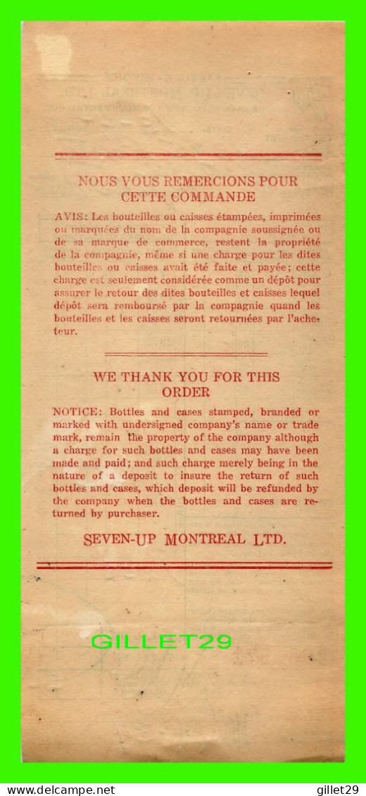 FACTURE DE BOISSON, SEVEN-UP MONTRÉAL LTD No 571 EN 1968 - - Canada