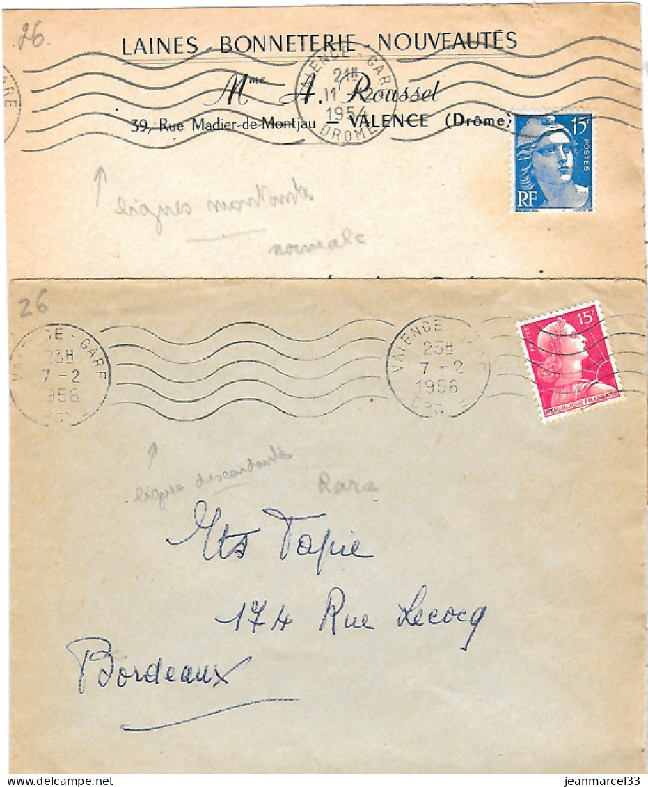 Curiosité Sur Lettre, 2 Empreintes RBV Avec 5 Lignes Ondulées Montantes Et Descandantes Dont Une Est Rare - Storia Postale