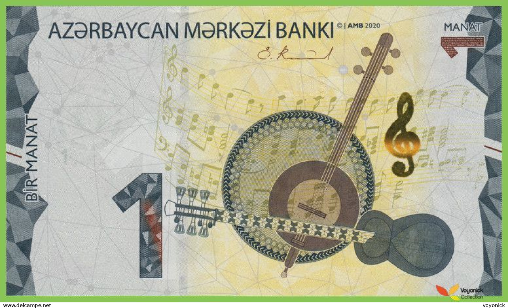 Voyo AZERBAIJAN 1 Manat 2020(2021) P38 B408a B UNC Music Robert Kalina - Aserbaidschan