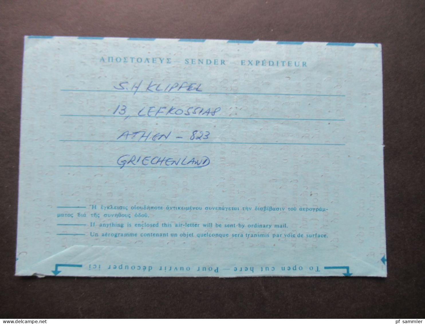 Griechenland 1969 Ganzsache / Aerogramme / Luftpostleichtbrief Athen - Köln - Briefe U. Dokumente
