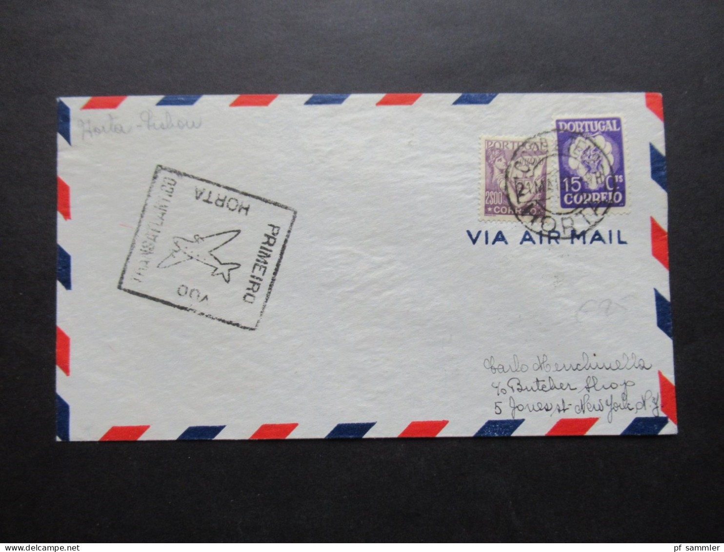 Portugal 1939 Erstflug / Voo Horta Premeiro Transatlantico Nach New York Gesendet - Storia Postale