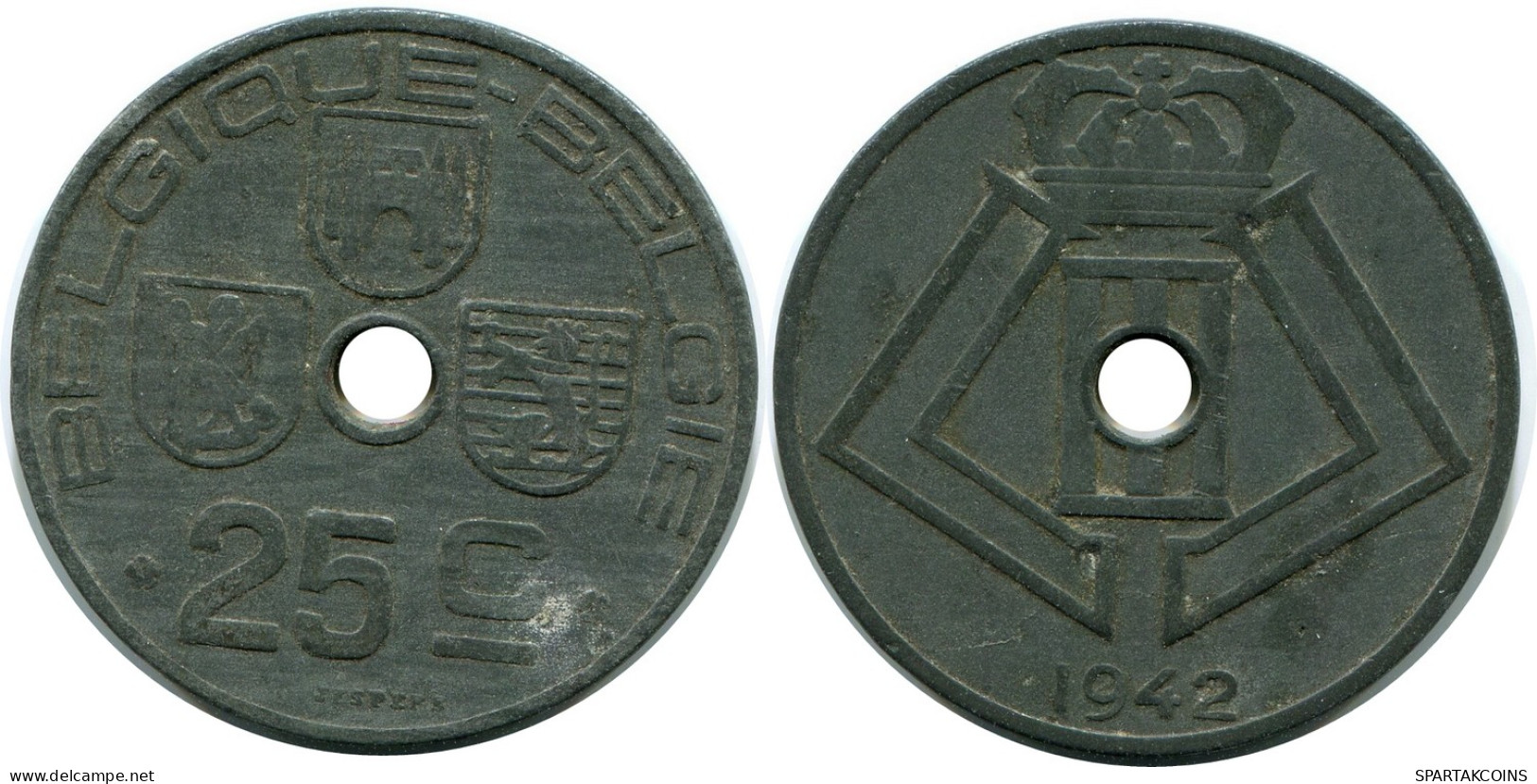 25 CENTIMES 1942 BELGIQUE BELGIUM Pièce BELGIE-BELGIQUE #AX369.F - 25 Centesimi