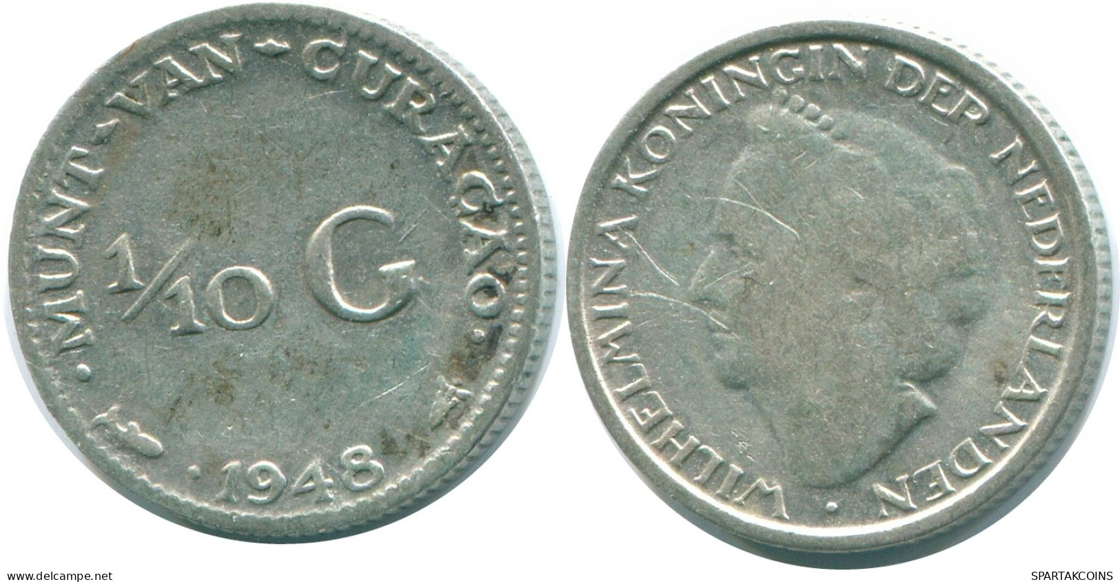 1/10 GULDEN 1948 CURACAO NÉERLANDAIS NETHERLANDS ARGENT Colonial Pièce #NL11887.3.F - Curaçao