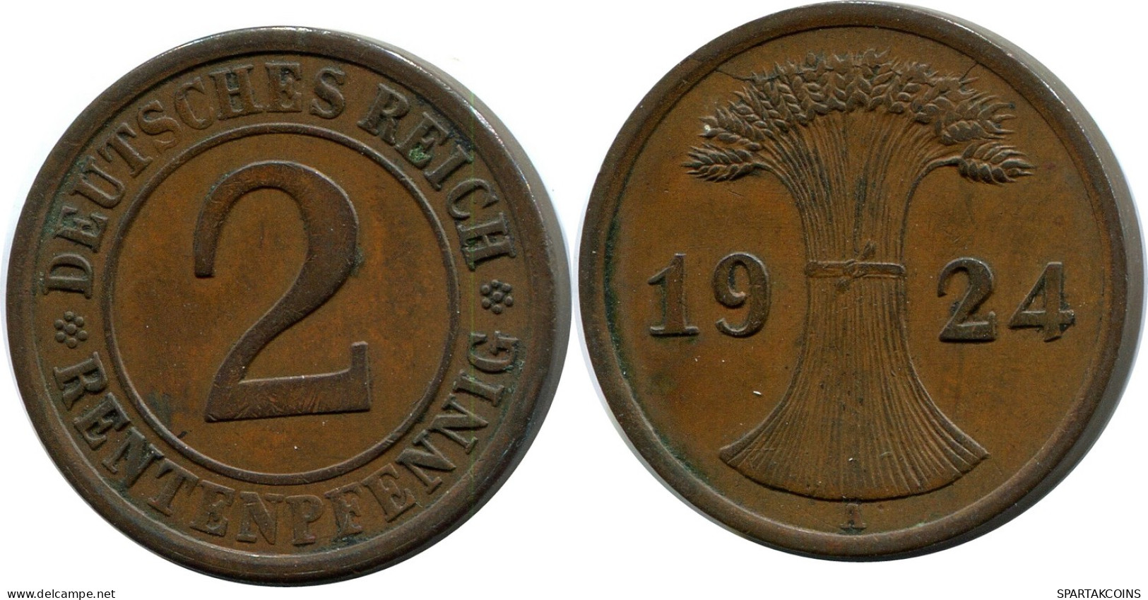2 RENTENPFENNIG 1924 A ALLEMAGNE Pièce GERMANY #DB830.F - 2 Rentenpfennig & 2 Reichspfennig