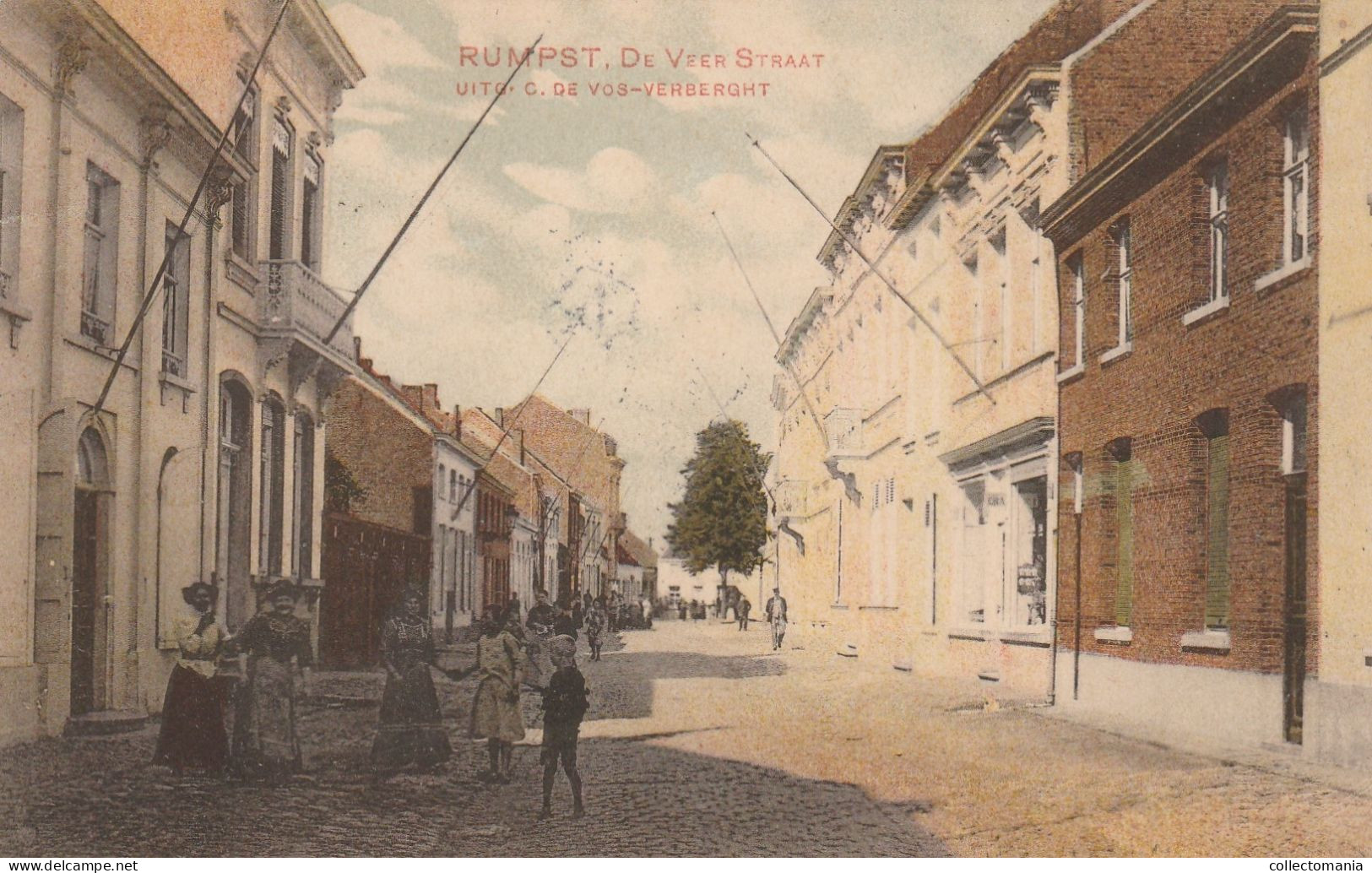 3 Stuks (2 Lithos Gekleurd) Rumpst  Kerkstraat & Veerstraat  Enorme, Mast = Zeilschip 1914 Uitg De Vos Binnenscheepvaart - Rumst