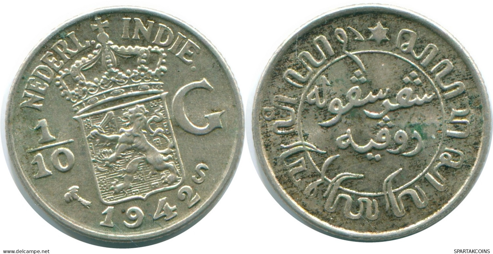 1/10 GULDEN 1942 INDES ORIENTALES NÉERLANDAISES ARGENT Colonial Pièce #NL13860.3.F - Indes Néerlandaises