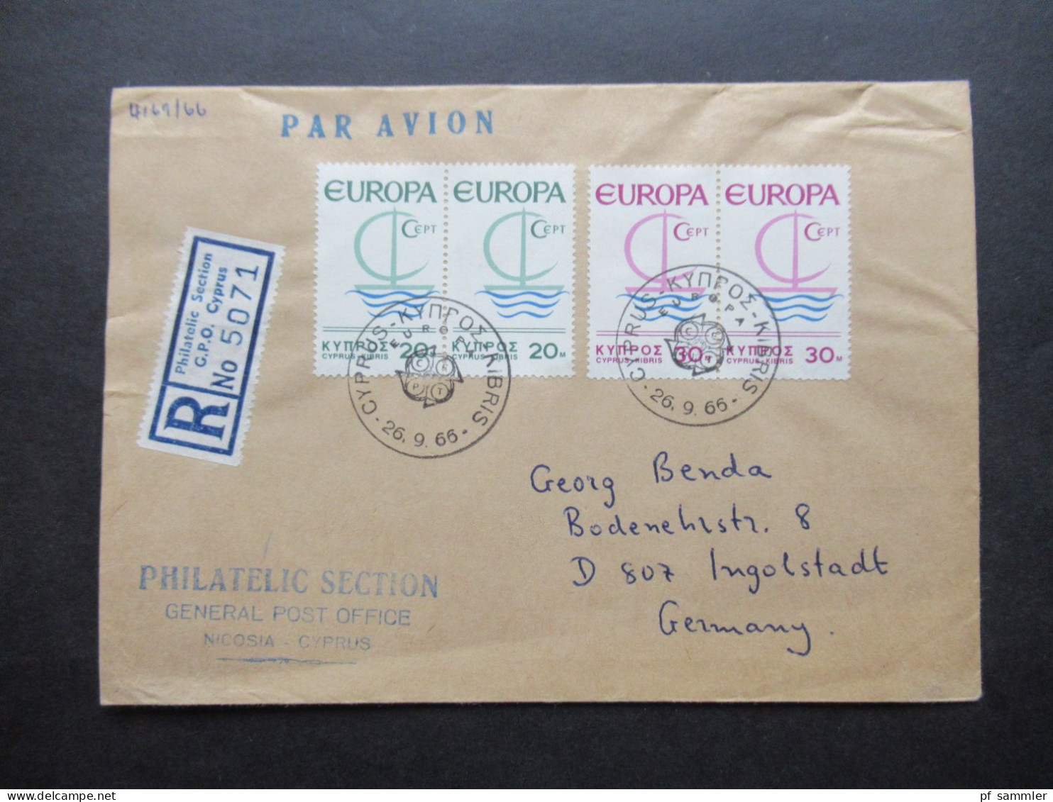 Europa Cept 1966 Einschreiben GPO Cyprus / Kibris Nach Ingolstadt Gesendet - 1966