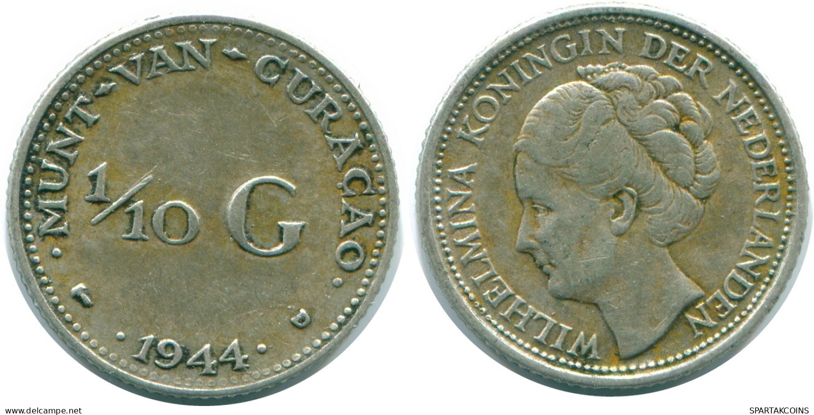 1/10 GULDEN 1944 CURACAO Netherlands SILVER Colonial Coin #NL11799.3.U - Curaçao