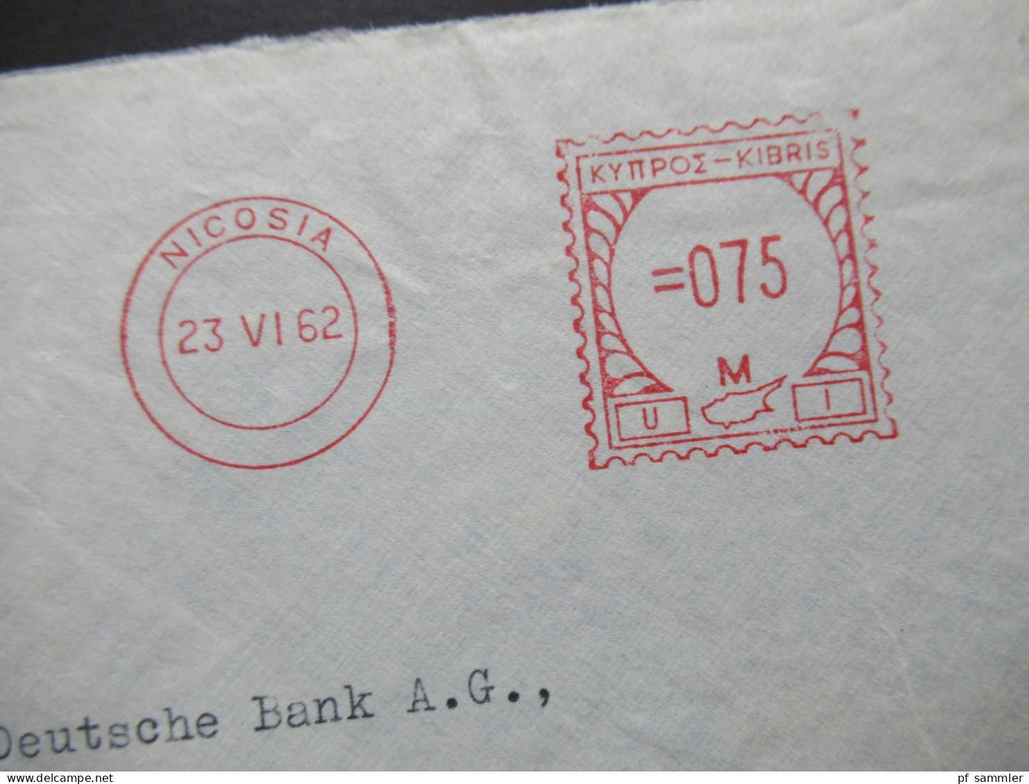 Zypern 1962 Kibris Türk Freistempel Nicosia Registered Letter Umschlag Bank Of Cyprus Nach Tübingen - Briefe U. Dokumente