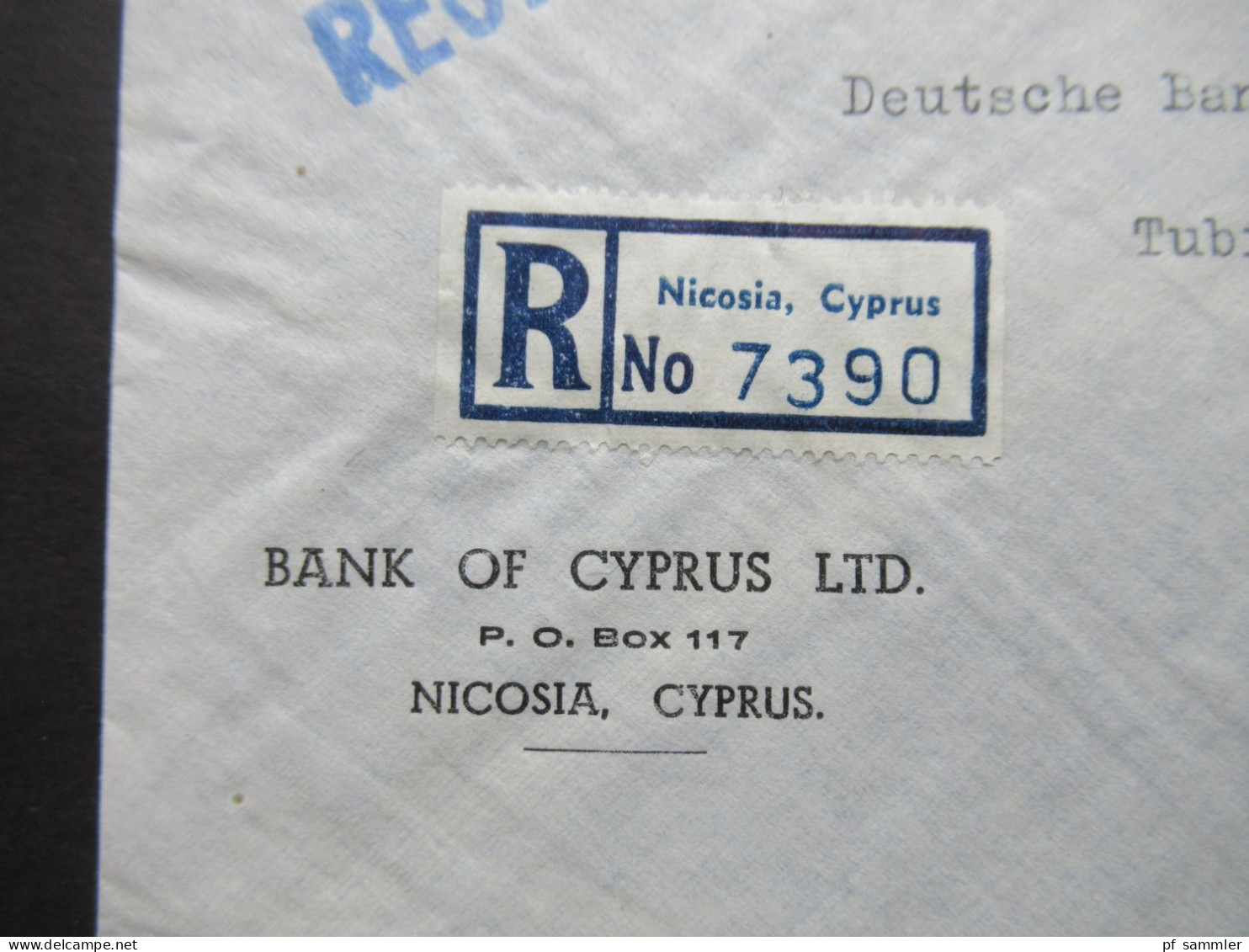 Zypern 1962 Kibris Türk Freistempel Nicosia Registered Letter Umschlag Bank Of Cyprus Nach Tübingen - Cartas & Documentos