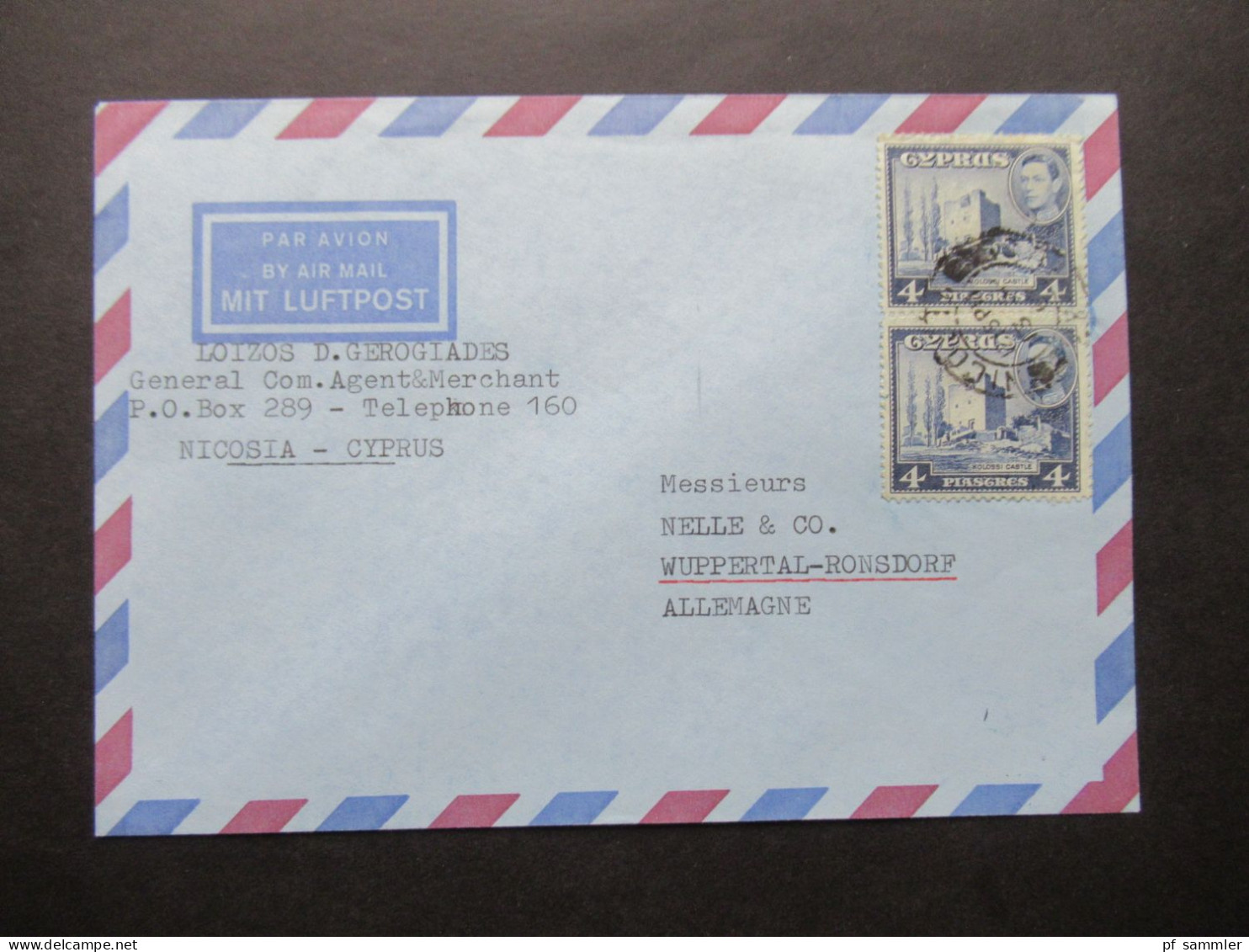 Zypern GB Kolonie Nicosia - Wuppertal Ronsdorf Mit Luftpost - Cyprus (...-1960)