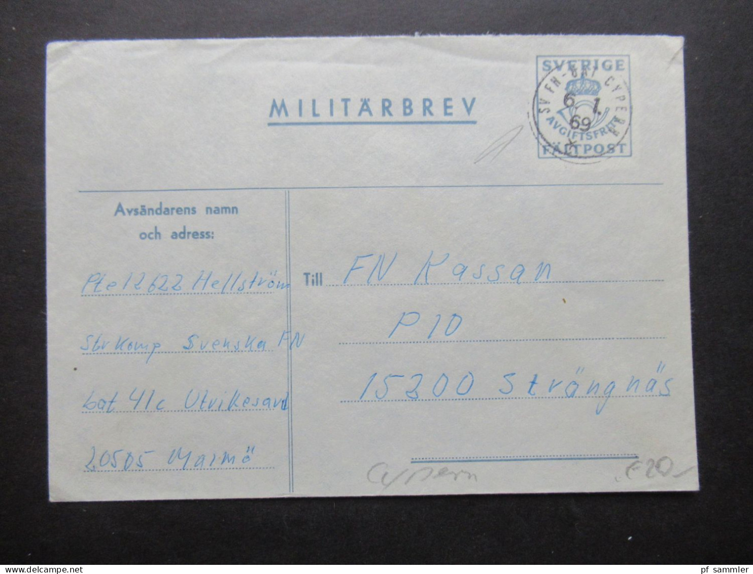 1969 Schweden Militärpost Militärbrev Stempel Svenska Bat Cypern / Schwedisches Militär Auf Zypern / FN Bat 41 C - Militari