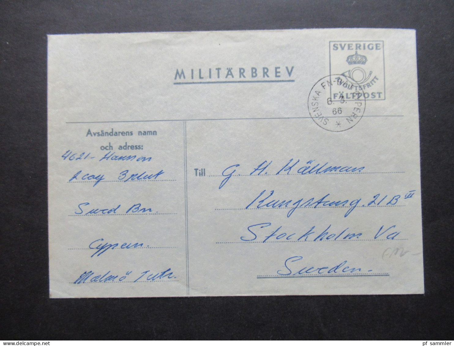 1966 Schweden Militärpost Militärbrev Stempel Svenska FN Bat Cypern / Schwedisches Militär Auf Zypern / FN Bat - Militares