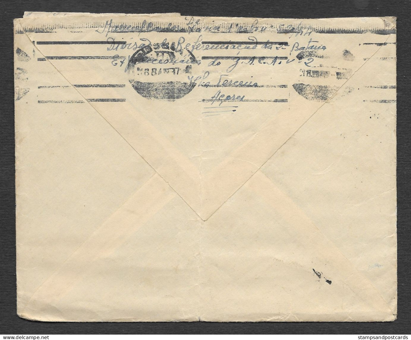 Portugal Expedition Militaire Aux Azores Franc De Port 1945 Censure Militar Mail Cover Free Franking Censor Açores WWII - Brieven En Documenten