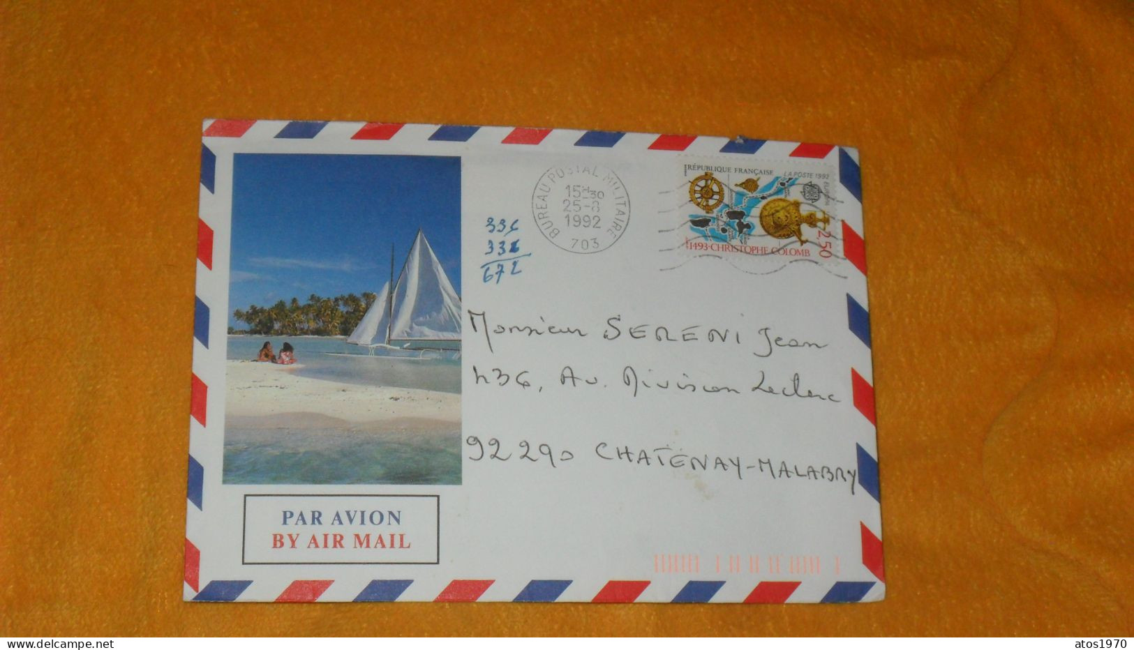 ENVELOPPE DE 1992../ CACHET BUREAU POSTAL MILITAIRE 703..+ TIMBRE - Other & Unclassified