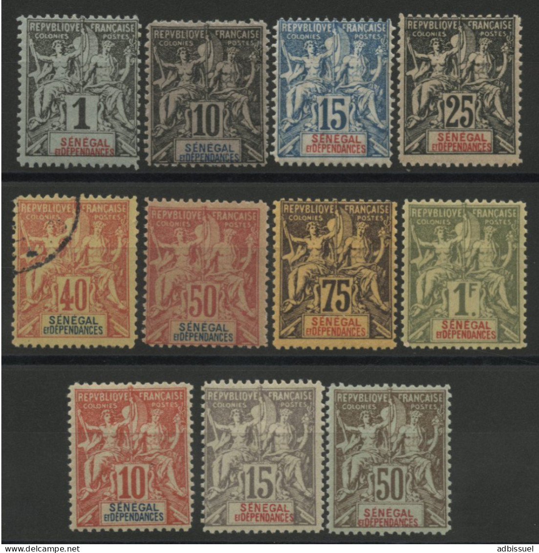 SENEGAL 10 Timbres FAUX FOURNIER : N° 8 12 13 15 17 18 19 20 22 23 25 Neufs (1 Oblitéré) - Unused Stamps