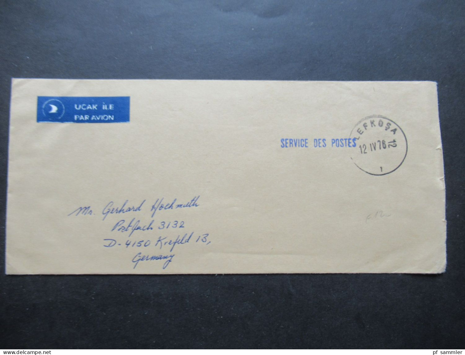 Zypern 1976 Blauer Stempel L1 Service Des Postes Stempel Lefkosa Nach Krefeld / Einschreiben Luftpost - Briefe U. Dokumente